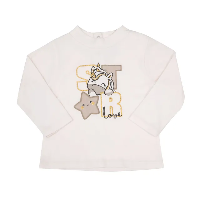 Lupetto bimba interlock panna unicorno bottoni
