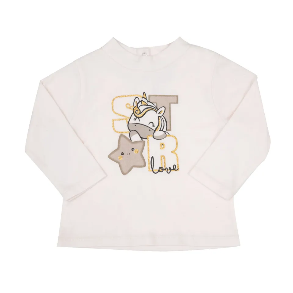 Lupetto bimba interlock panna unicorno bottoni