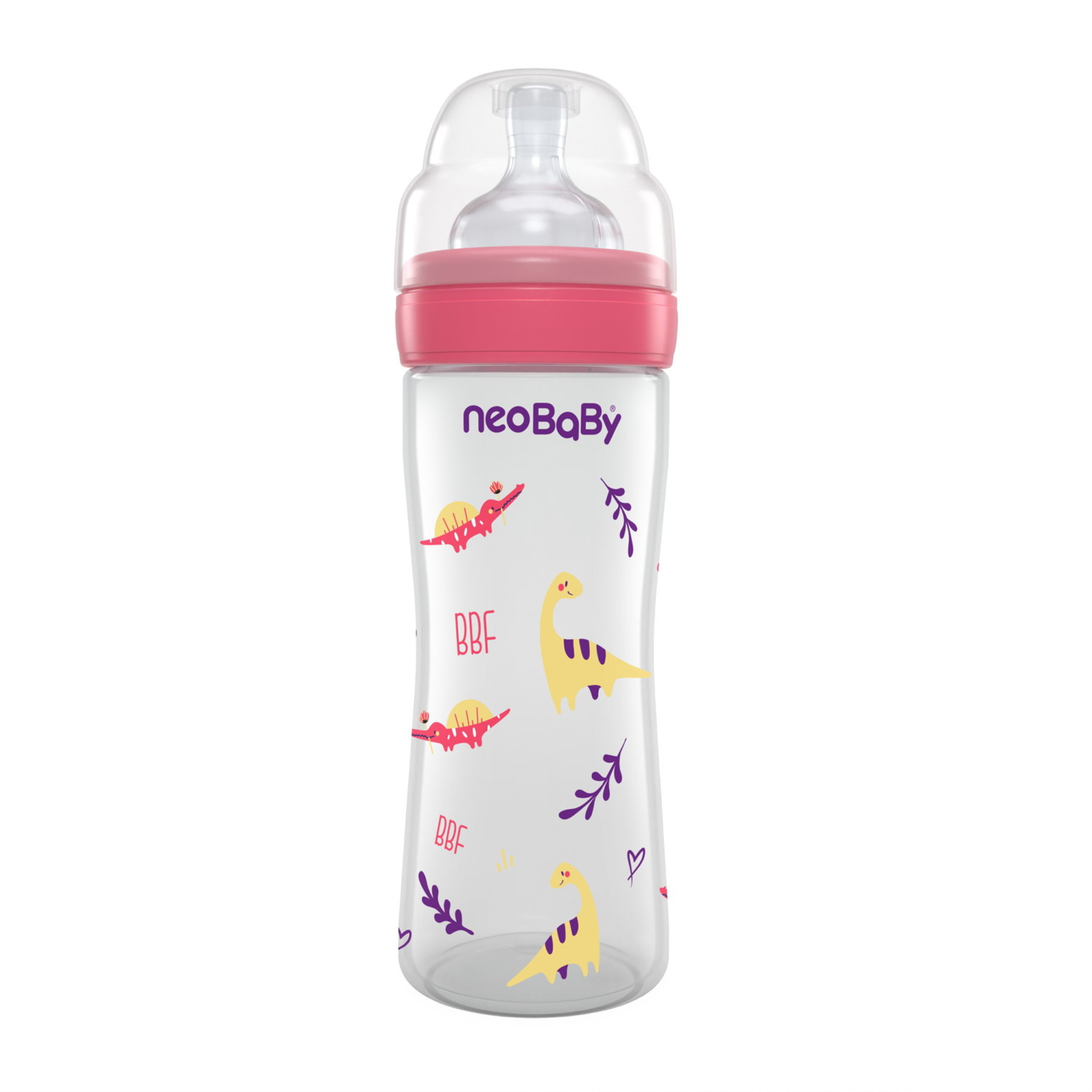 Neobaby biberon collo largo 250 ml rosa flusso regolabile
