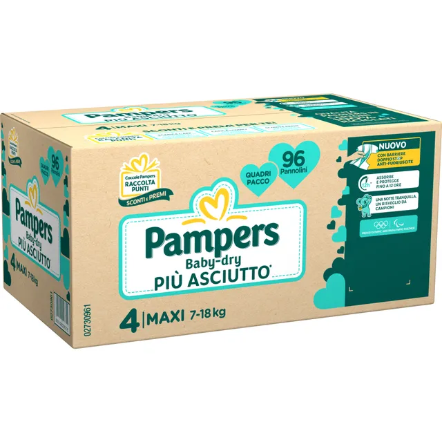 Pampers Baby-Dry pannolino taglia 4 7-18 kg 96 pz 12h