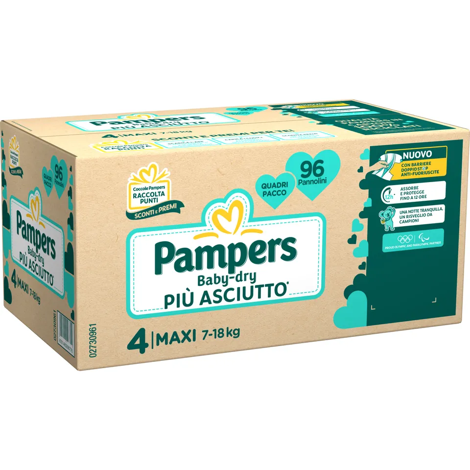 Pampers Baby-Dry pannolino taglia 4 7-18 kg 96 pz 12h