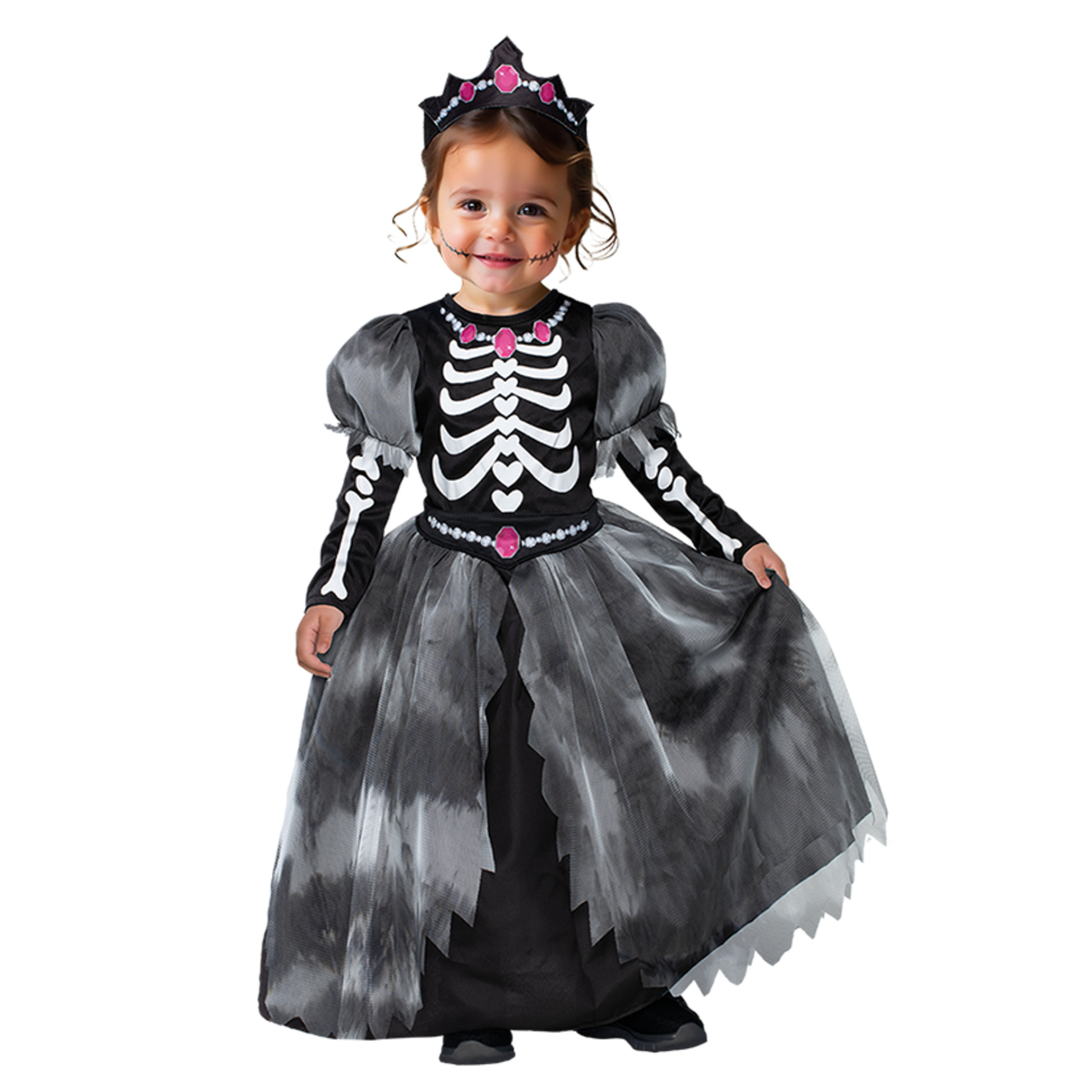 Costume Halloween principessa scheletri bambina dark