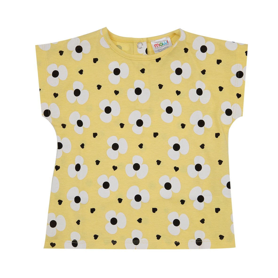 T-shirt bimba gialla fiori giromanica cotone