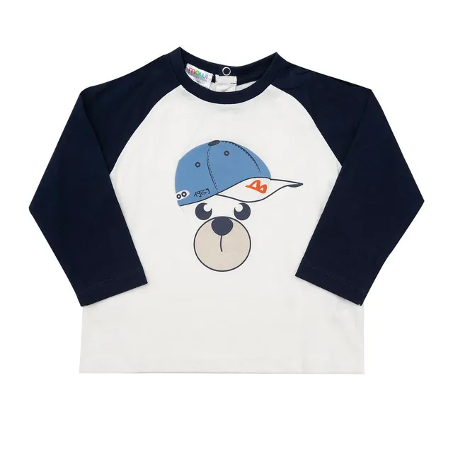 Mawi t-shirt manica lunga raglan bimbo panna blu cotone