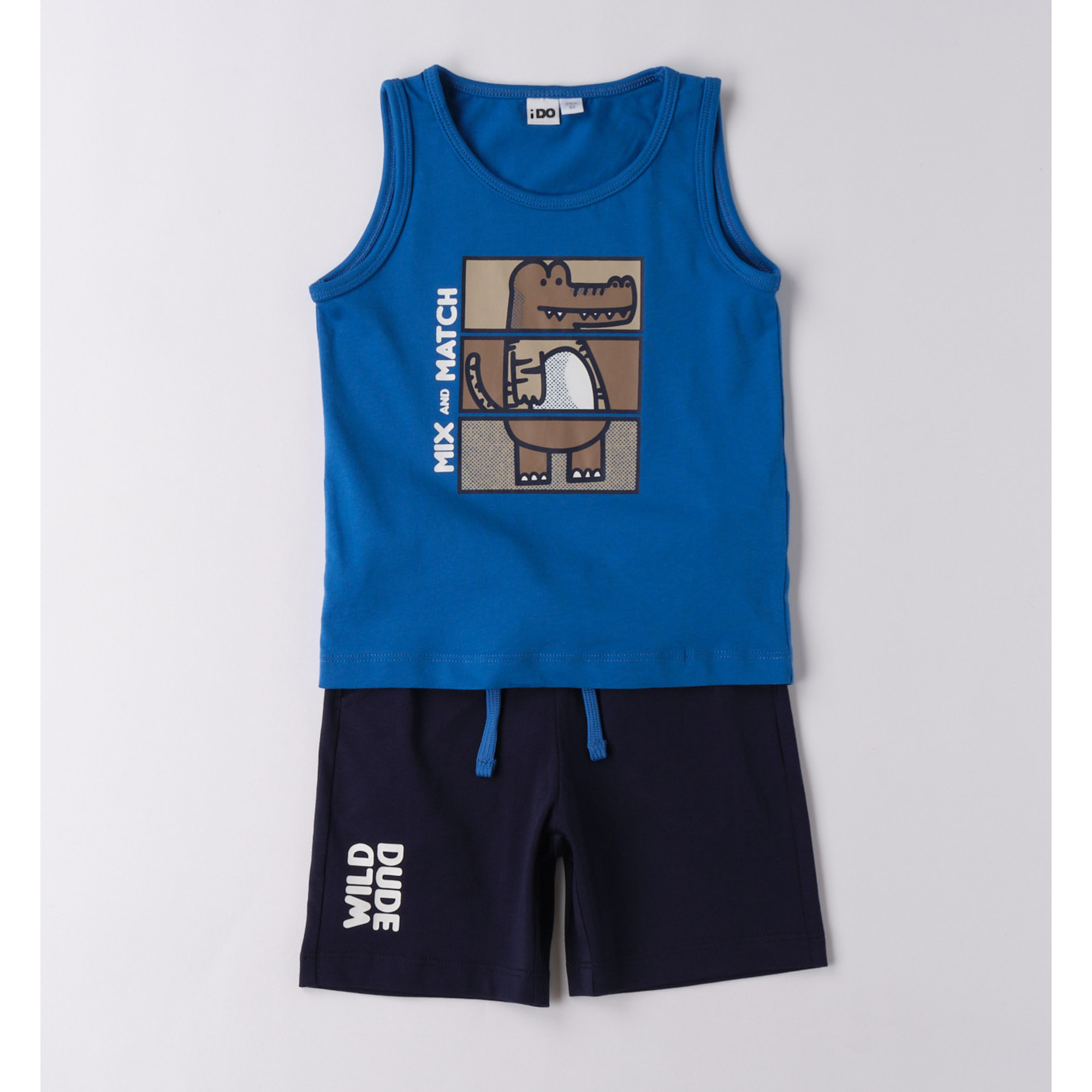 Completo bimbo blu canotta dinosauro + shorts cotone