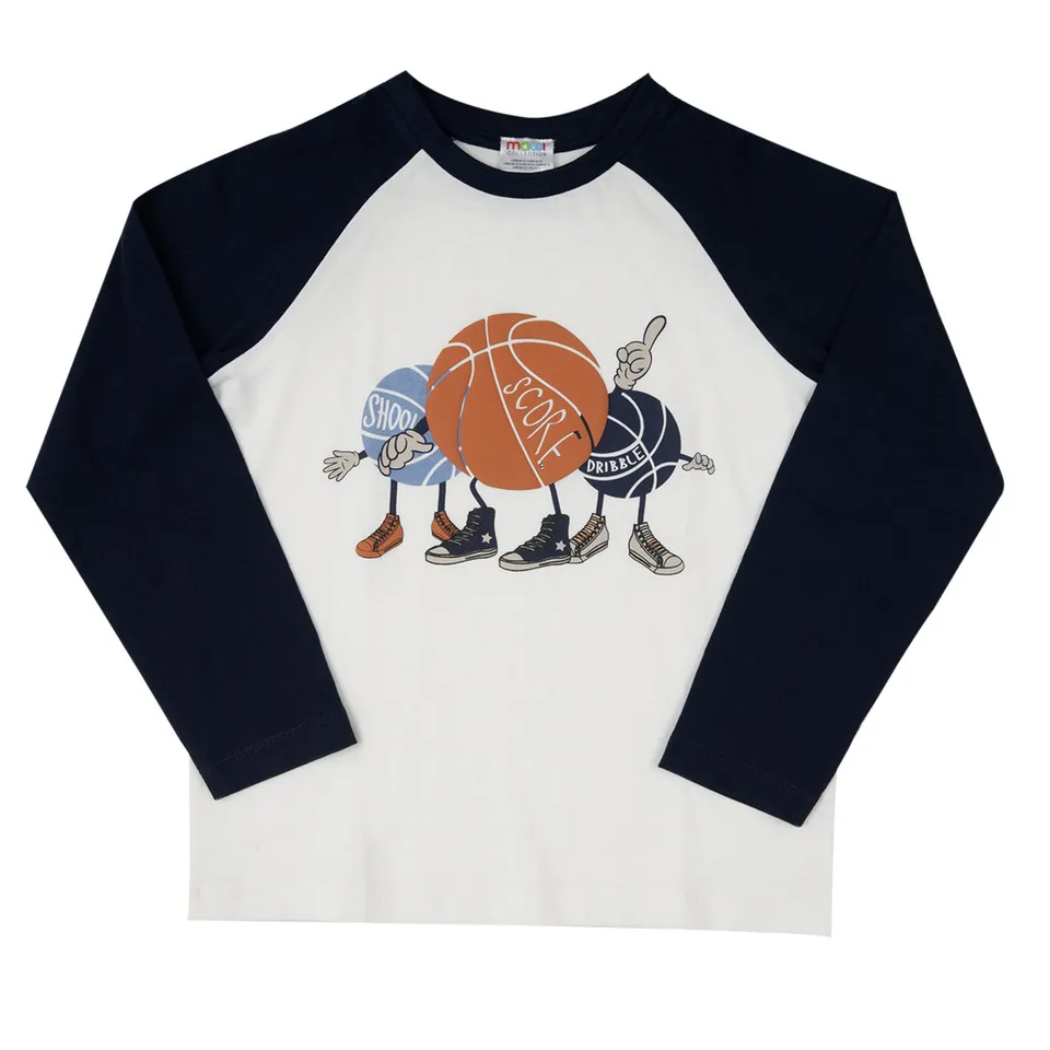 Mawi raglan t-shirt manica lunga panna blu cotone