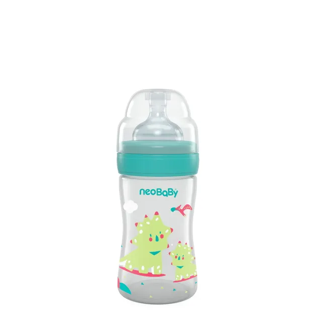 Neobaby biberon collo largo 150 ml verde silicone 0m+