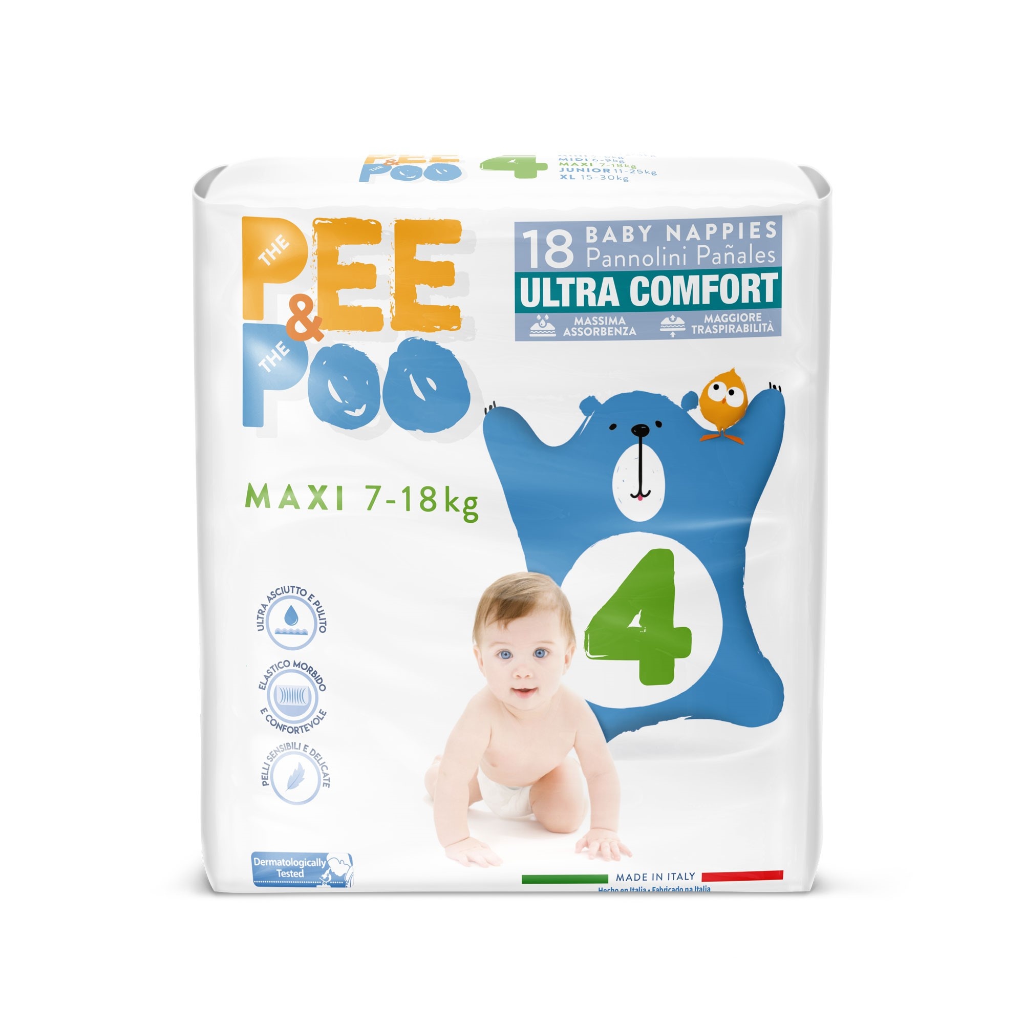Pee & Poo Ultrafit Maxi pannolini taglia 4 18 pz traspiranti