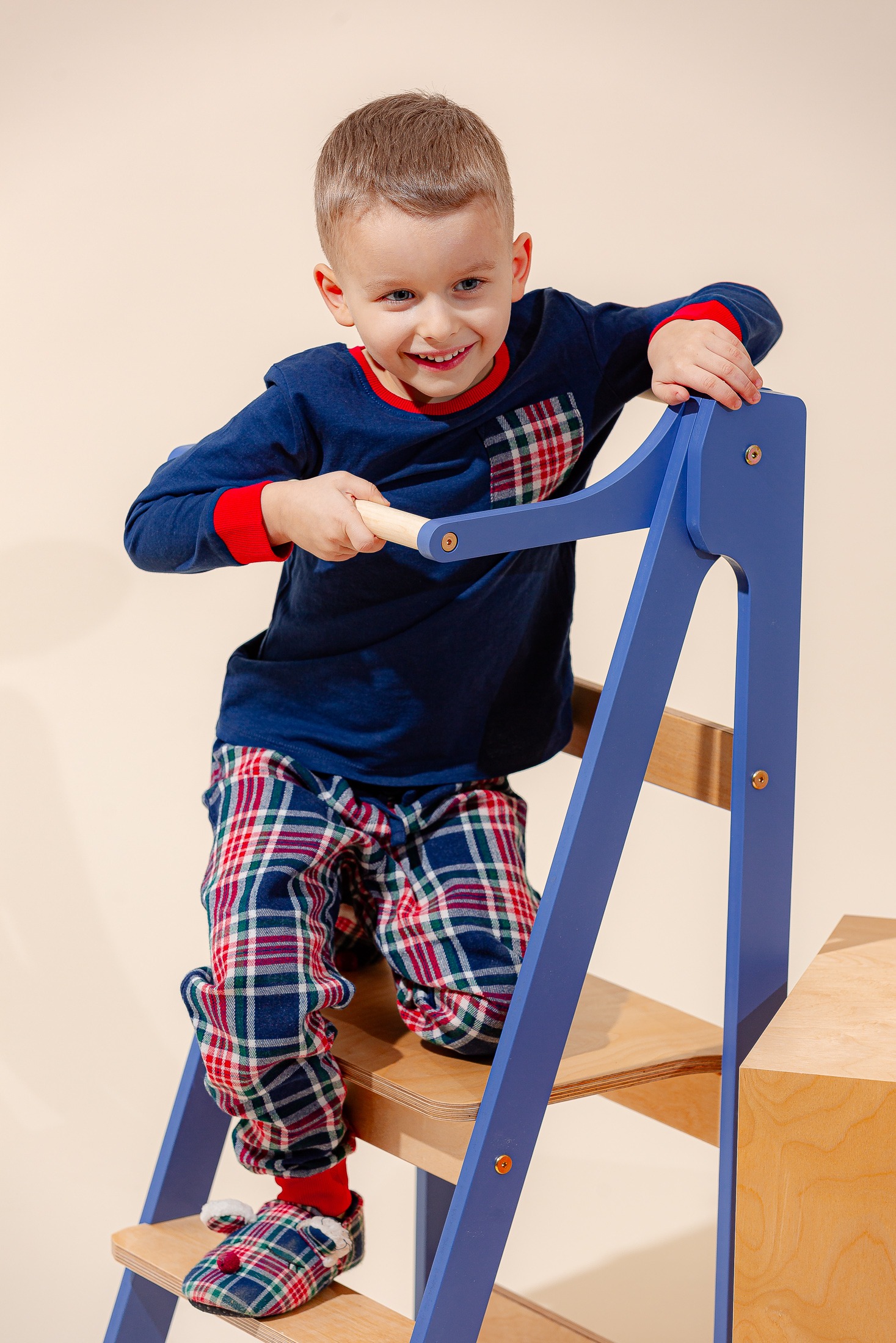 The Dida Torre Apprendimento Montessori Pieghevole Blu Legno