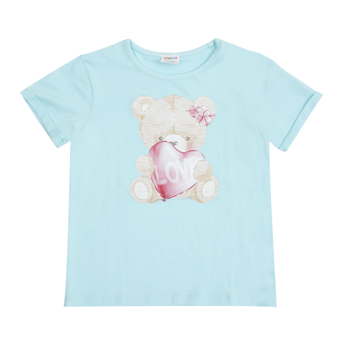 T-shirt jersey bimba azzurra stampa orsetto manica corta