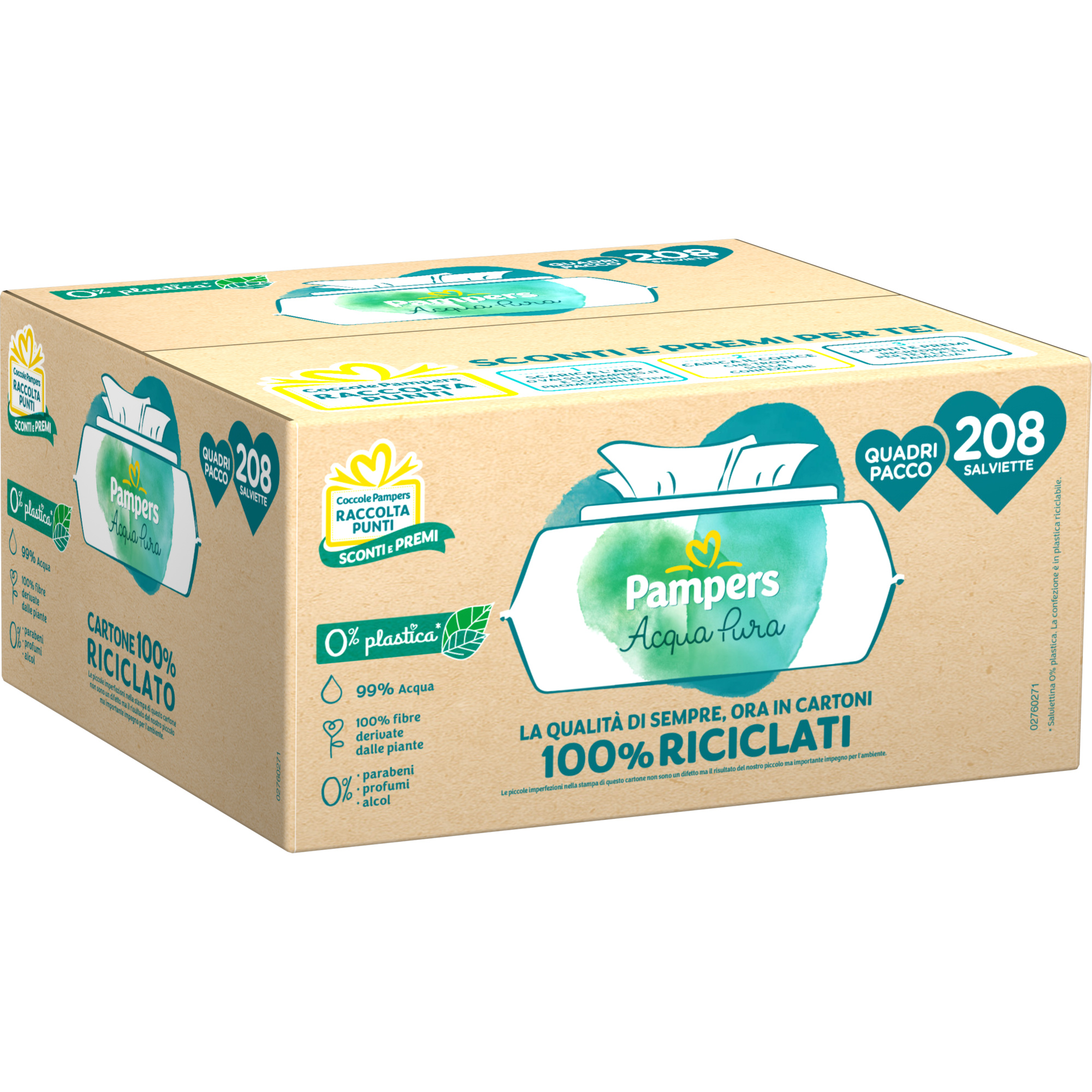 Pampers Acqua Pura salviette 208 pz 99% acqua