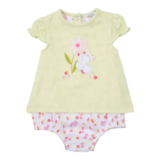 Pagliaccetto jersey bimba verde floreale bottoni a clip