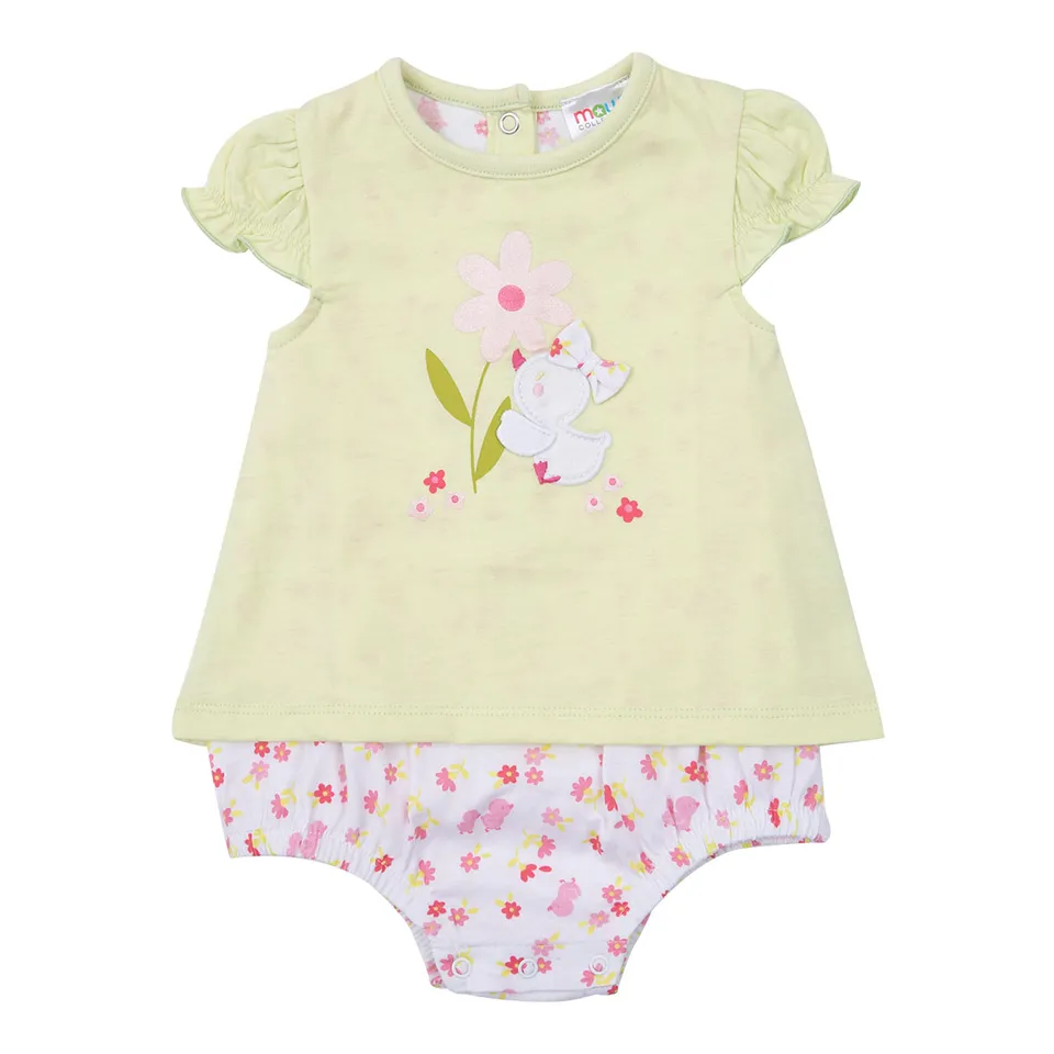 Pagliaccetto jersey bimba verde floreale bottoni a clip