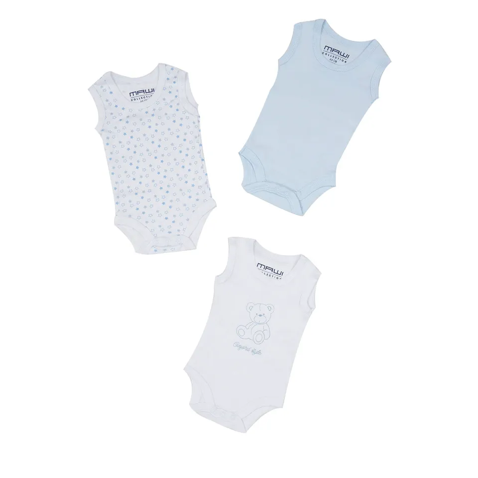 Mawi Body Canotta Neonato Cotone Stelle 3 Pezzi