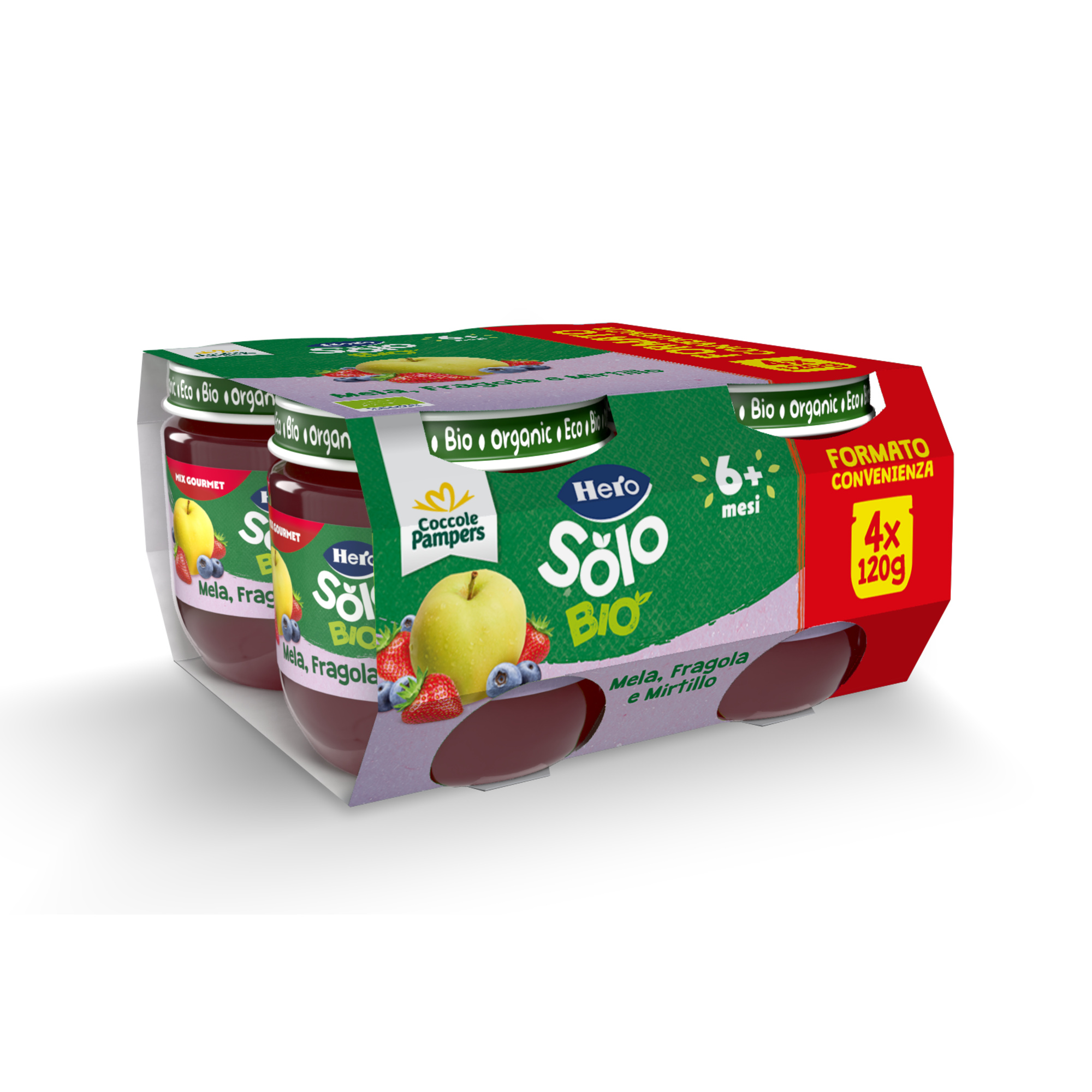 Hero Solo Mela Fragola Mirtillo omogeneizzato 4x120g bio
