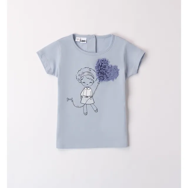 iDO Cuore T-Shirt Bimba Azzurra Cotone