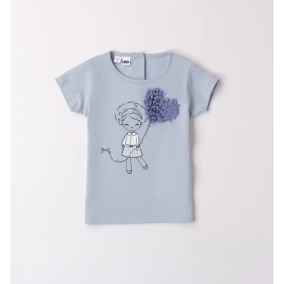iDO Cuore T-Shirt Bimba Azzurra Cotone