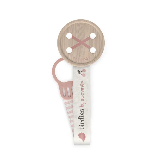 Suavinex Birdies clip portaciuccio tessuto rosa silicone