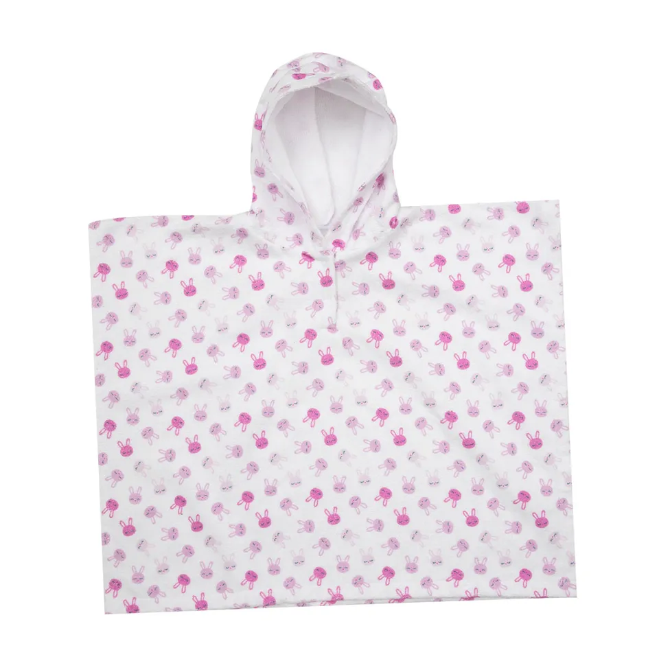 Poncho spugna bimba bianco coniglietti con cappuccio
