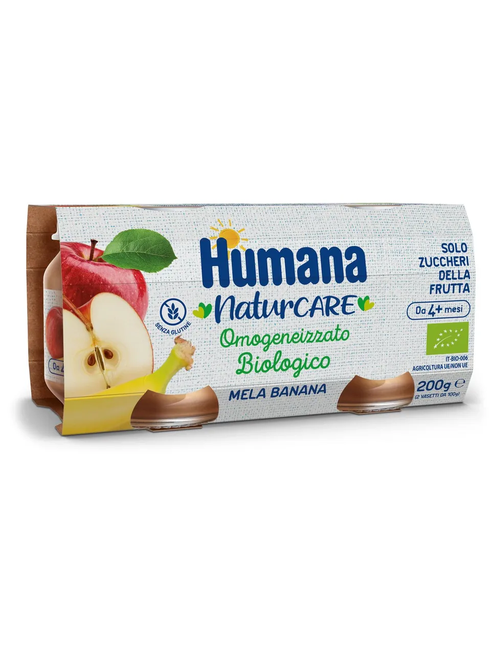 Humana Omogeneizzato Mela Banana Bio 2x100 g senza glutine