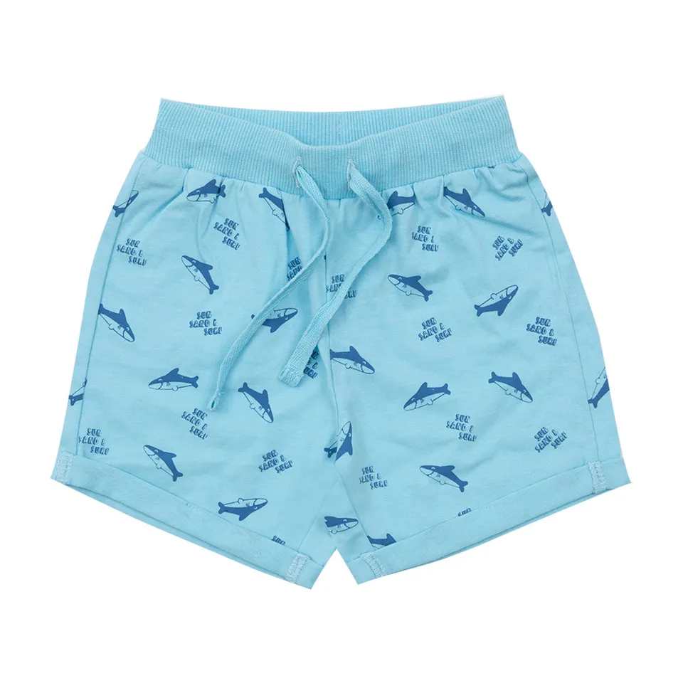 Short jersey bimbo azzurro stampa squali con elastico
