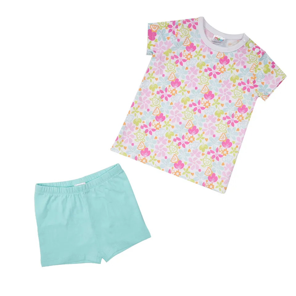 Pigiama Bimba Maglietta e Pantaloncino Floreale Turchese