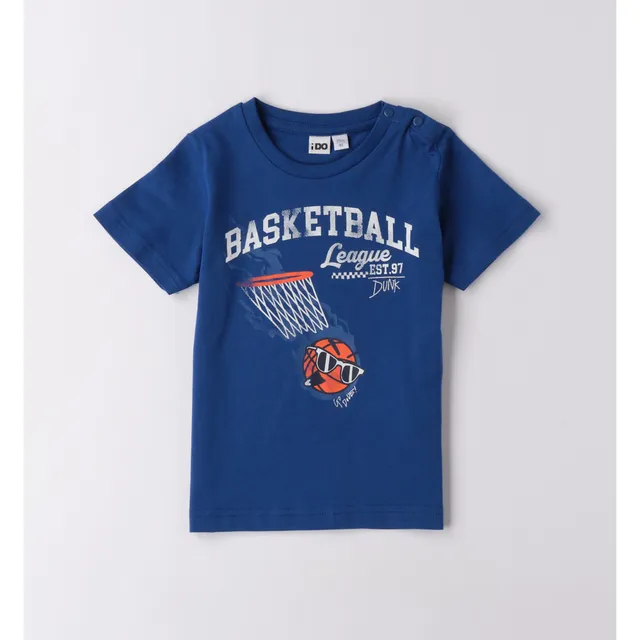 iDO T-shirt bimbo cotone bianca stampa basket 9 mesi-8 anni
