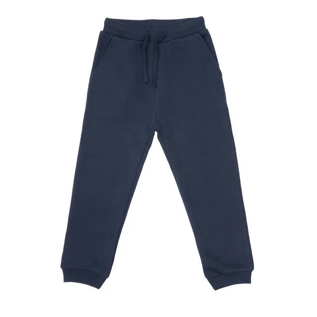 Pantalone felpato bimba blu scuro tasche elastico girovita