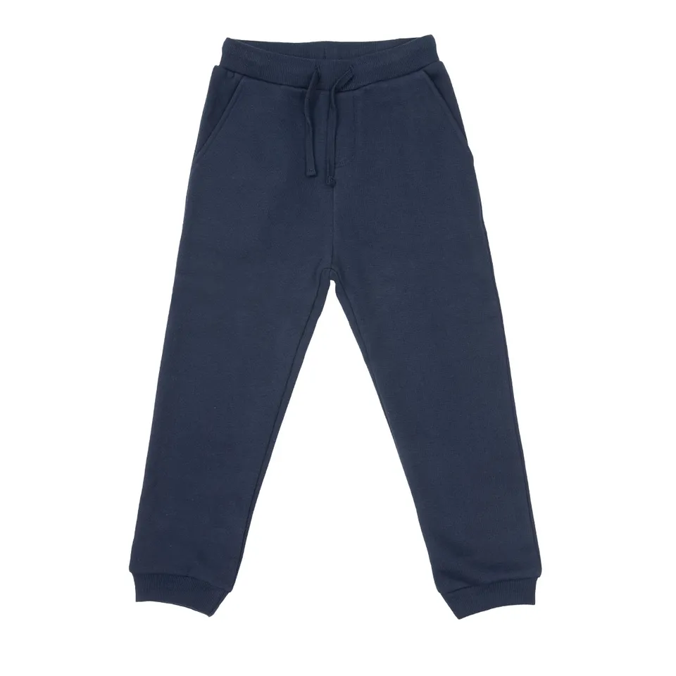 Pantalone felpato bimba blu scuro tasche elastico girovita
