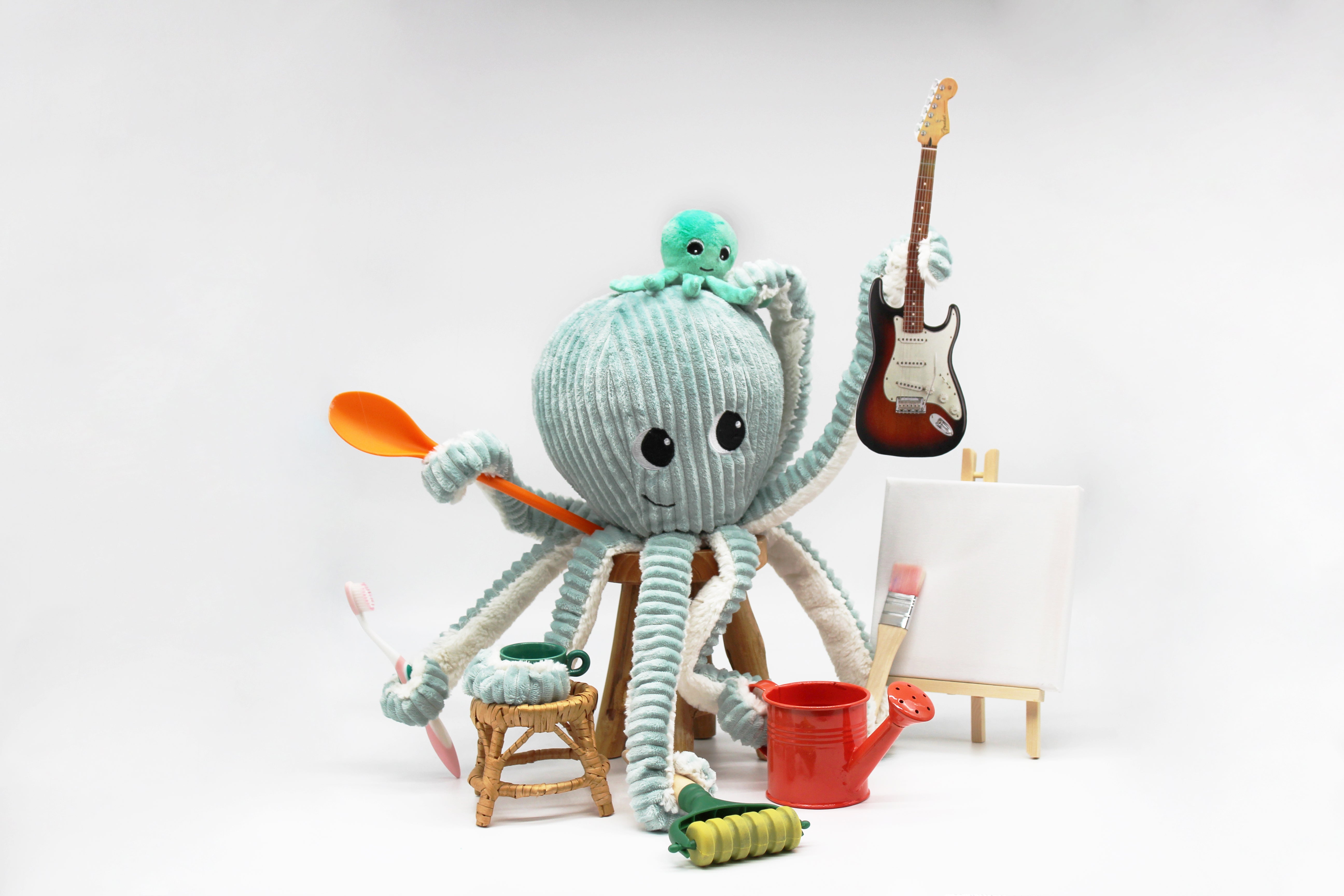Les Deglingos Ptipotos Filou peluche piovra mamma bebè menta 45cm