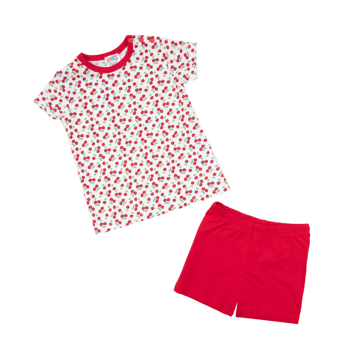 Pigiama estivo bimba due pezzi bianco rosso ciliegie