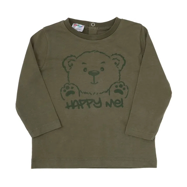 T-shirt bimbo verde manica lunga stampa orsetto