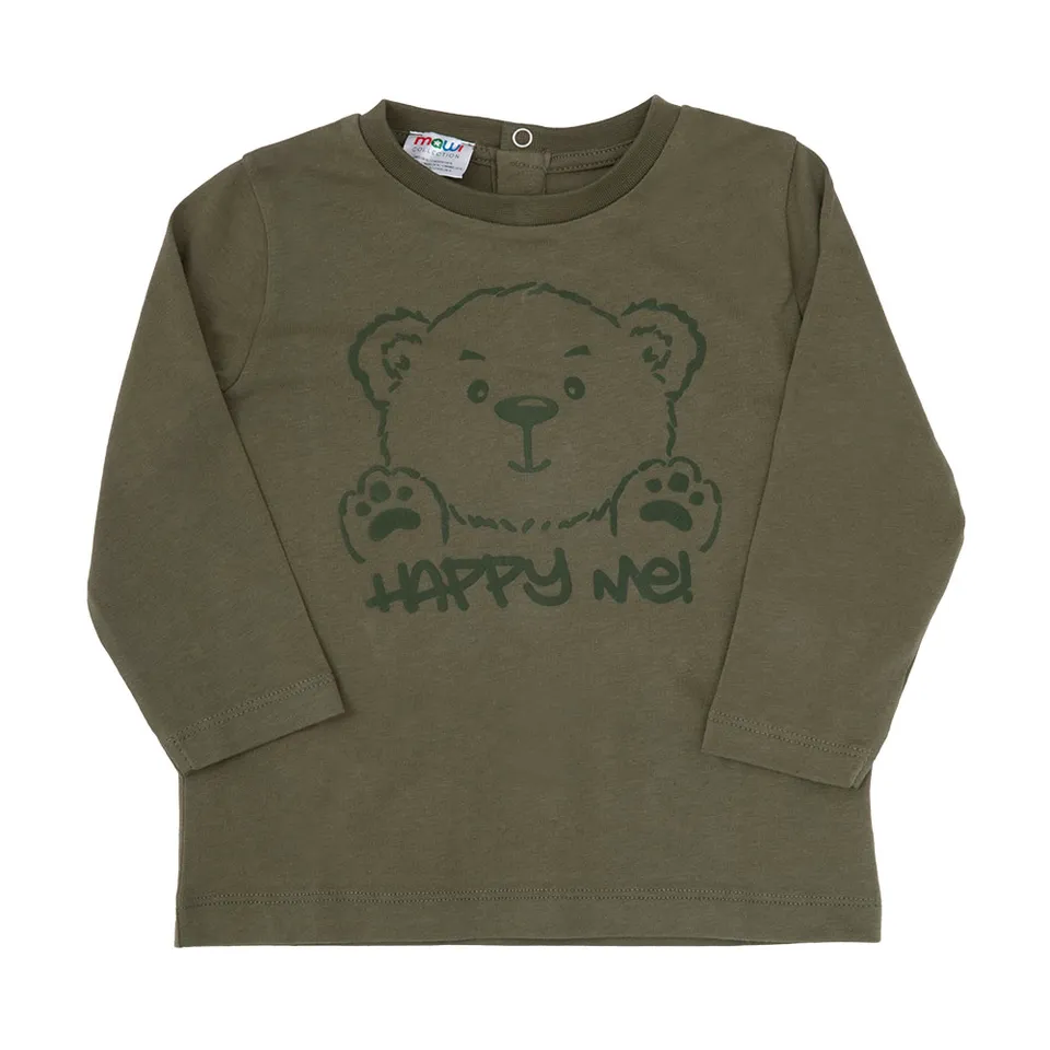 T-shirt bimbo verde manica lunga stampa orsetto