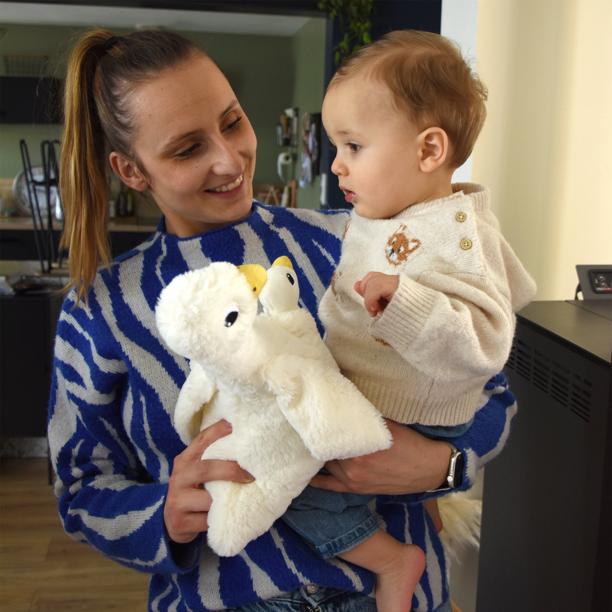 Les Déglingos Ptipotos Jébongou Peluche Oca Mamma Bebè Bianco