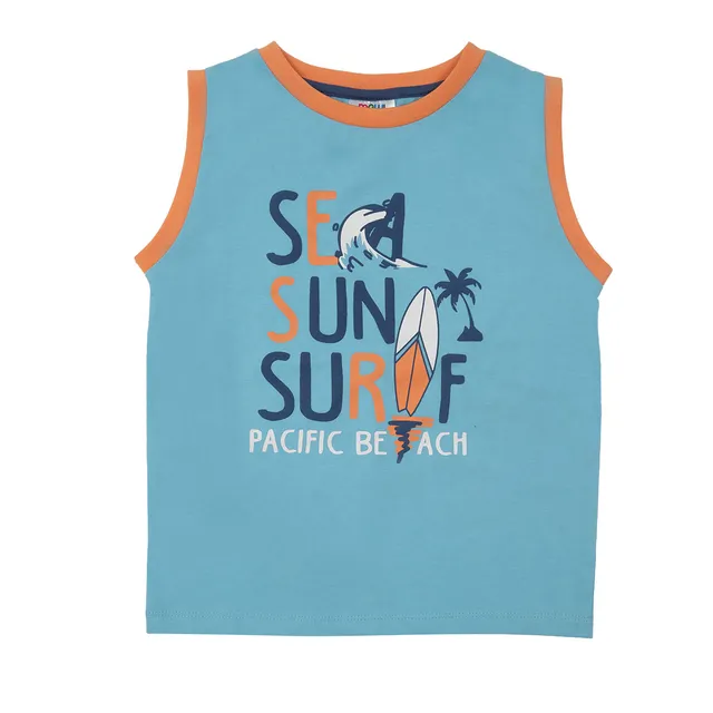 Canotta jersey bimbo azzurra stampa surf vestibilità morbida