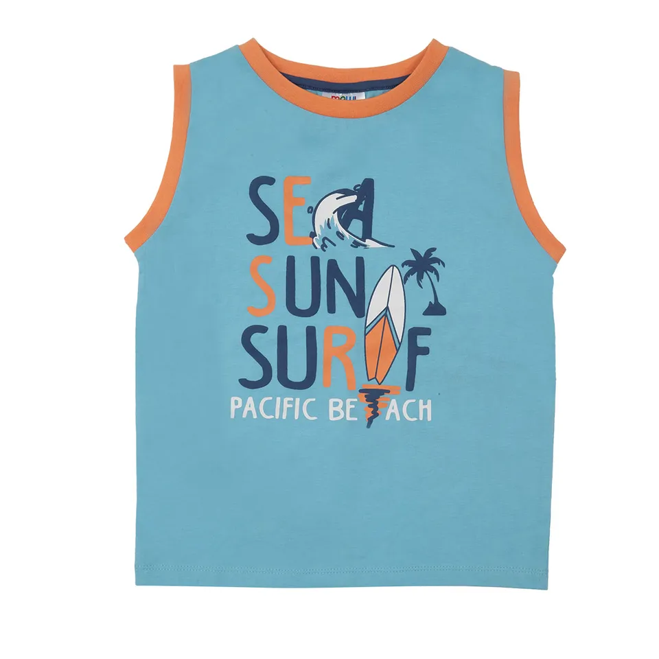 Canotta jersey bimbo azzurra stampa surf vestibilità morbida