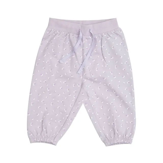 Pantalone bimba lilla stampato fiori bianchi casual