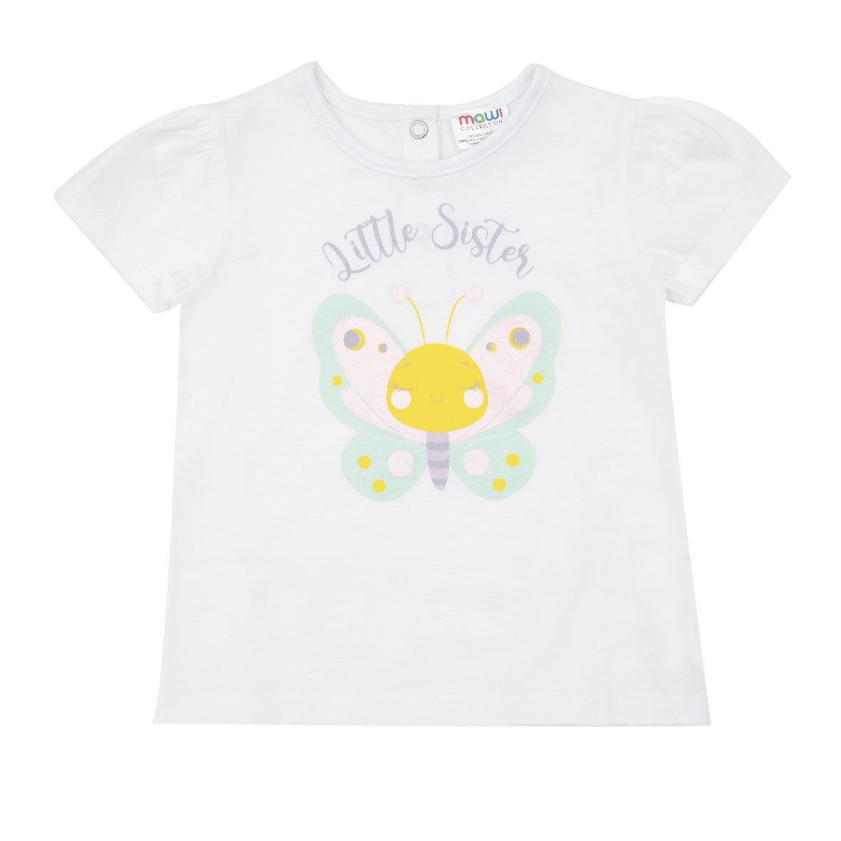 T-shirt jersey bimba bianca little sister bottoni