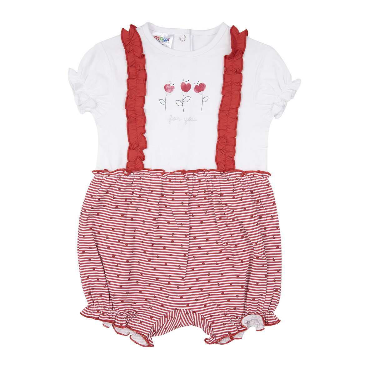 Pagliaccetto jersey bimba bianco rosso con rouches