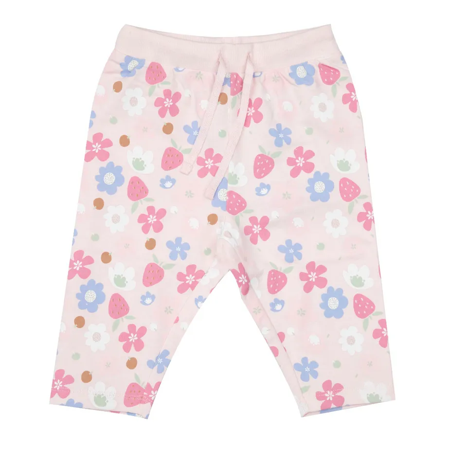 Pantalone bimba rosa stampa fiori elastico con tasca