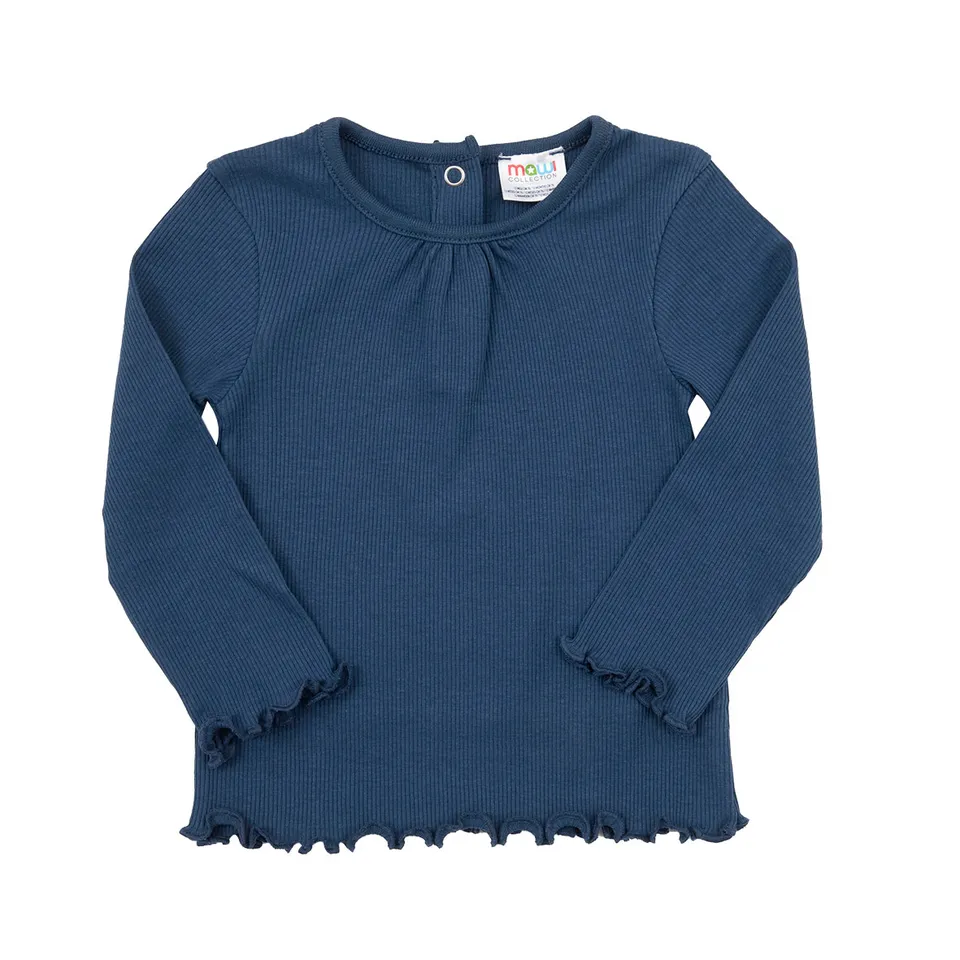 Toys Center Baby maglia manica lunga bambina blu scuro costina con rouches