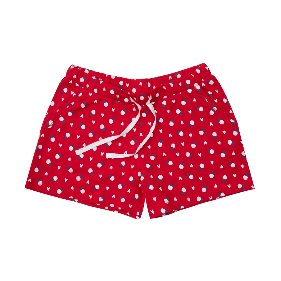 Pantaloncino jersey bimba rosso cuoricini con tasche