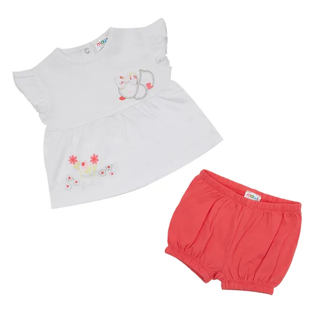 Toys Center Baby completo bimba t-shirt shorts bianco corallo