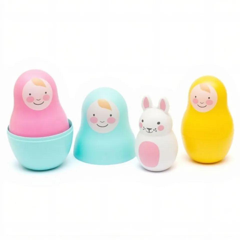 Rosa & Bo Nesting Babies Bambole Impilabili Rainbow con Sonaglio