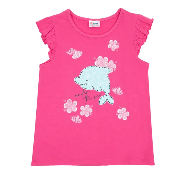 Canotta Jersey Bimba Rosa Stampa Delfino cotone