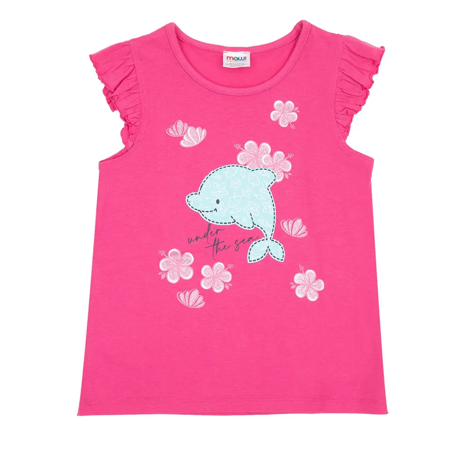 Canotta Jersey Bimba Rosa Stampa Delfino cotone