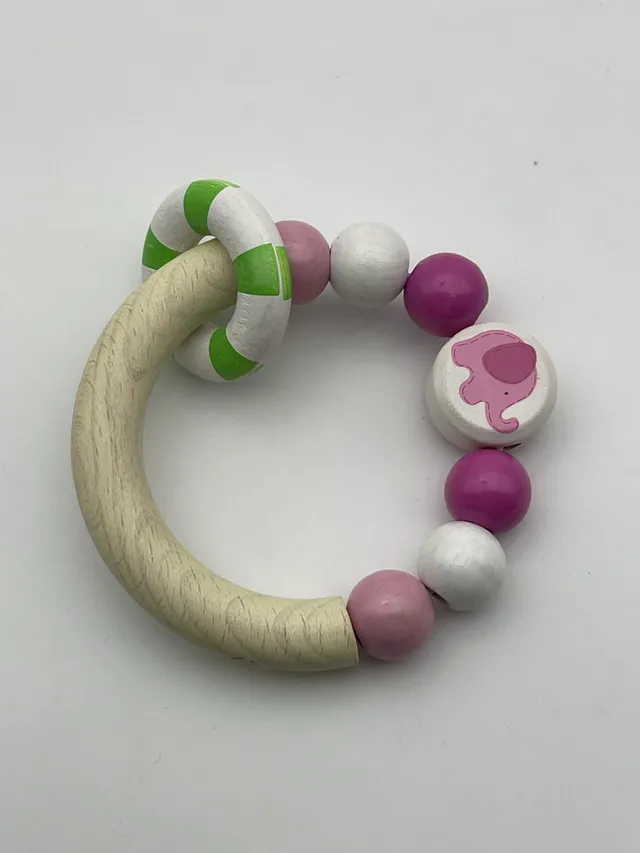 The Dida sonaglio legno elefante rosa neonato morditore
