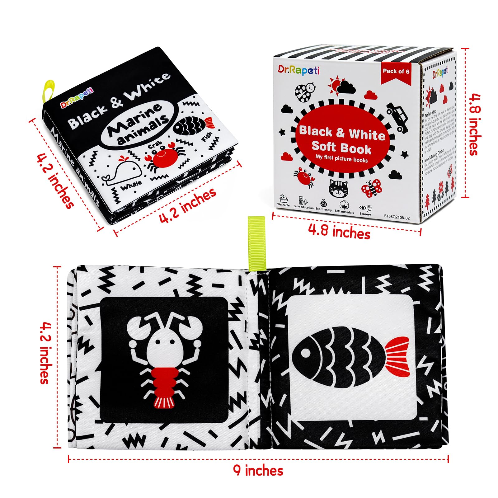 Dr.Rapeti libri di stoffa bianco e nero 6 pz neonati