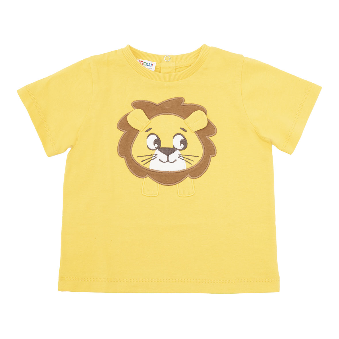 T-shirt jersey bimbo gialla stampa leone girocollo