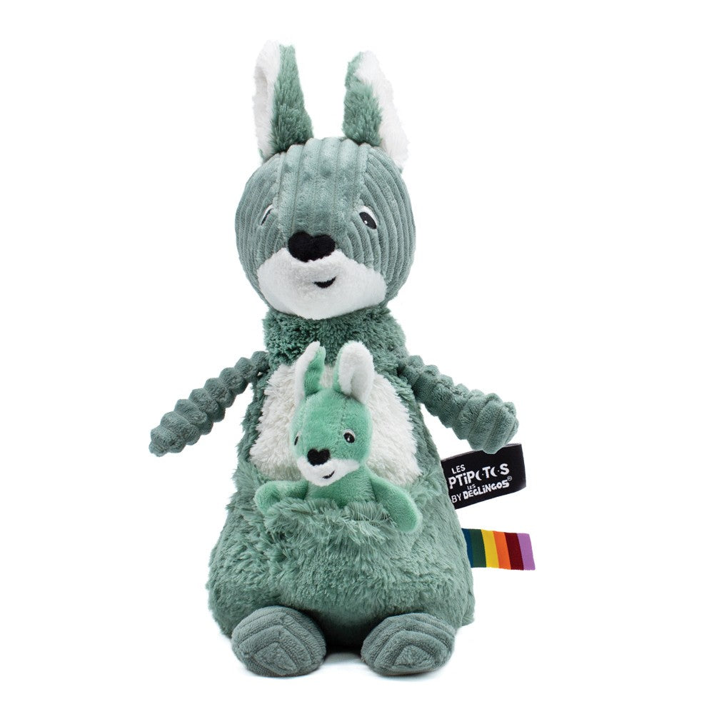Les Deglingos Allezou peluche canguro verde mamma e bebè